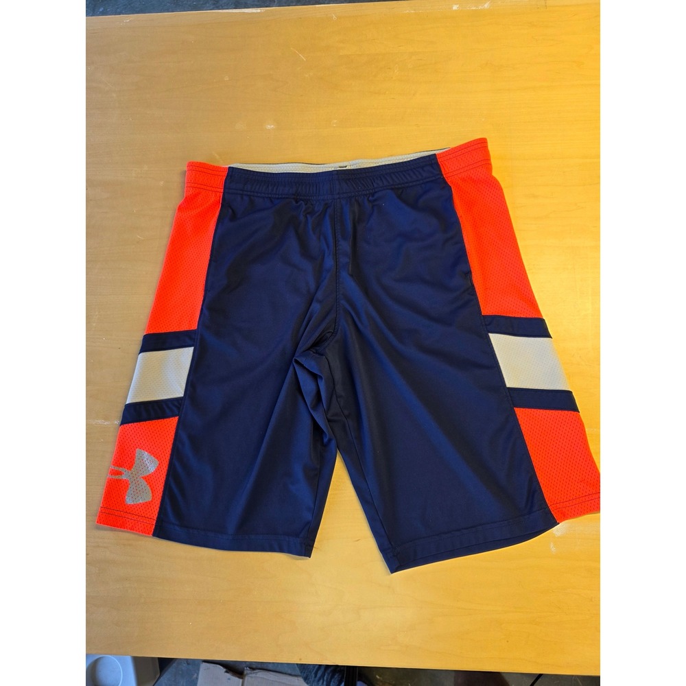 Under Armour Kids Boys YXL Navy Blue Orange Mesh Athletic Basketball Shorts